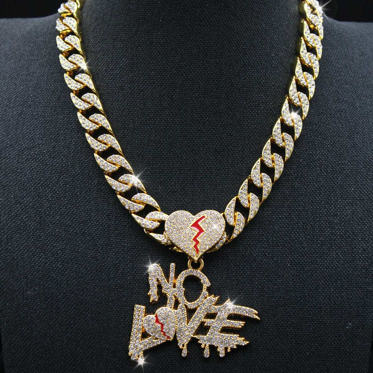 Cracked Love, No Love: A Hip-Hop Necklace for Men with Rhinestone Detailing