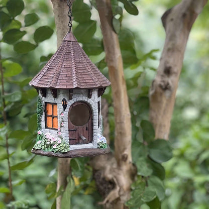 Feathered Abode: Resin Bird House Statue for Garden, Yard, and Patio Décor