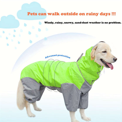 Waterproof Hooded Raincoat for Medium to Large Dogs: Four-Legged Jumpsuit with Recyclable Rain Gear