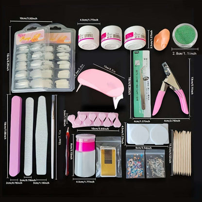 Complete Professional Acrylic Nail Kit with Color Powder Set and French Tips