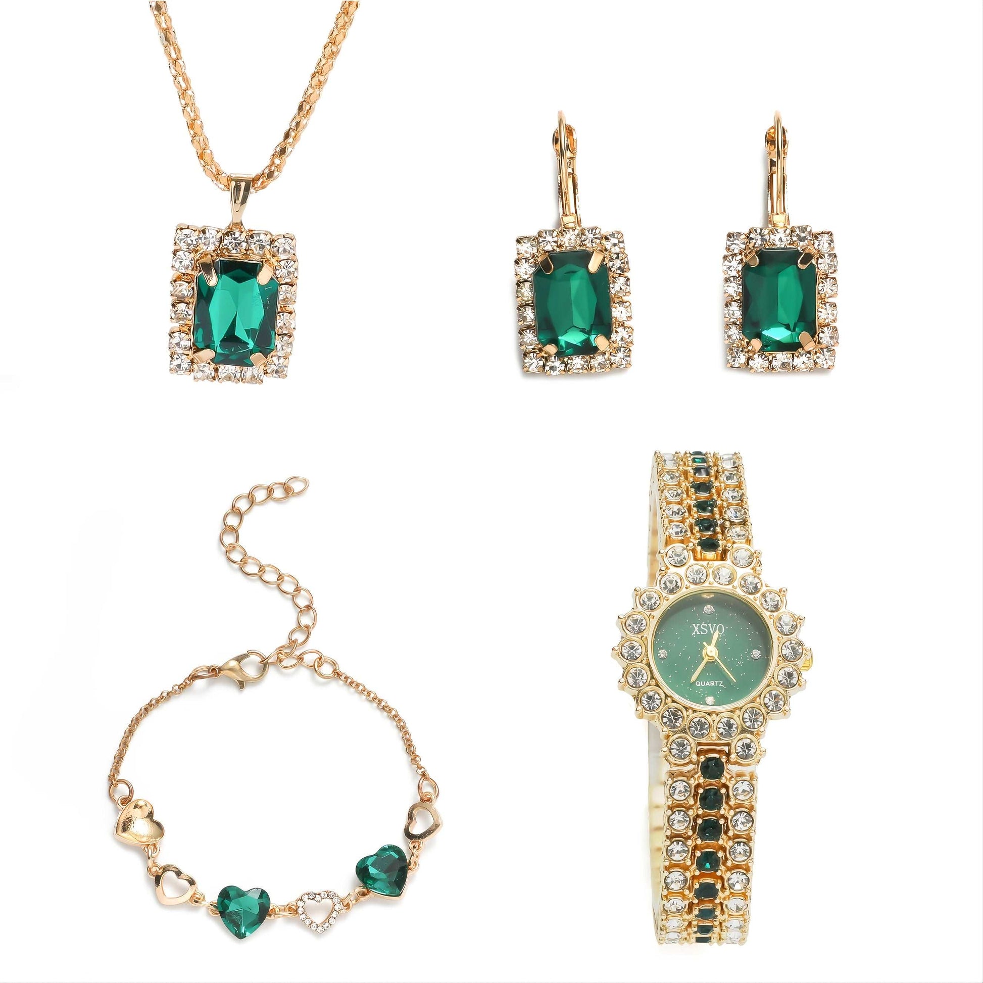 Ravishing Rhinestone Elegance: Ladies Quartz Watch & Bracelet Set