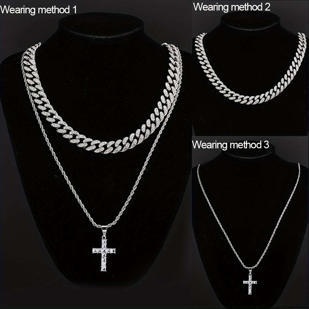 Stylish Cross Pendant Iced Out Necklace: Hip Hop Fashion