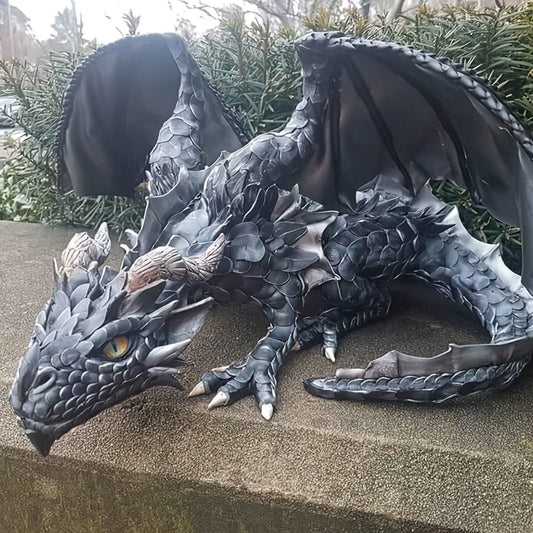 Majestic Outdoor Guardian: Large Squatting Dragon Sculpture for Enchanting Garden Decor