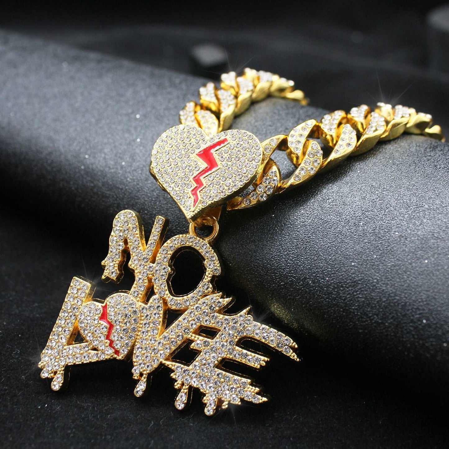 Cracked Love, No Love: A Hip-Hop Necklace for Men with Rhinestone Detailing