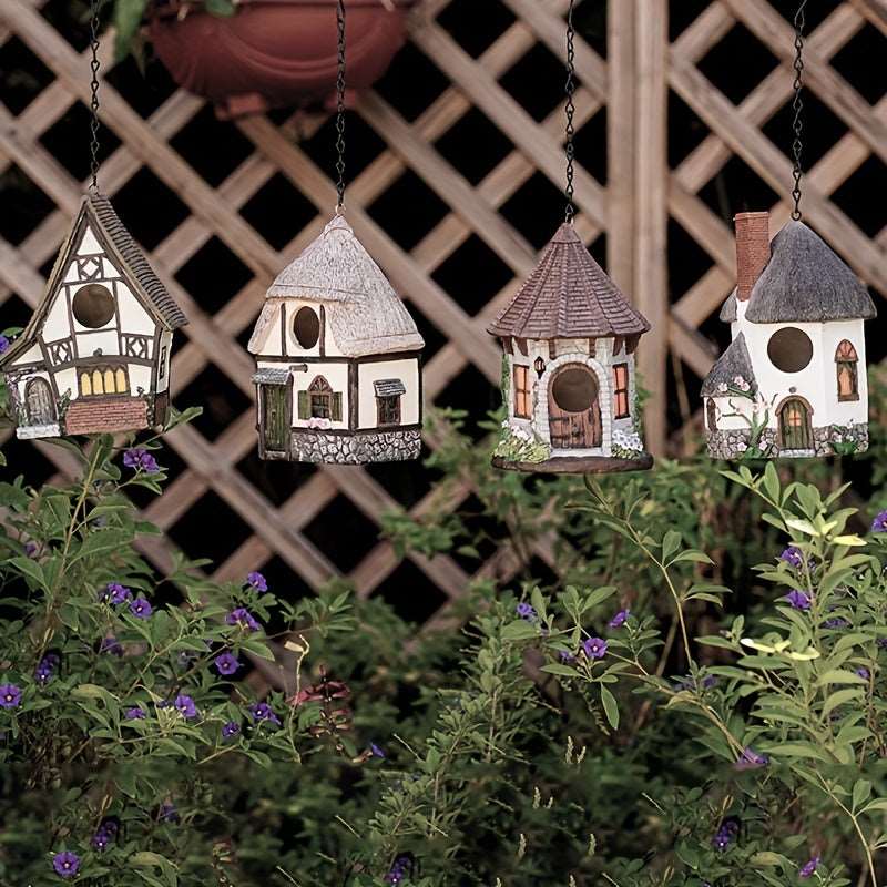 Feathered Abode: Resin Bird House Statue for Garden, Yard, and Patio Décor