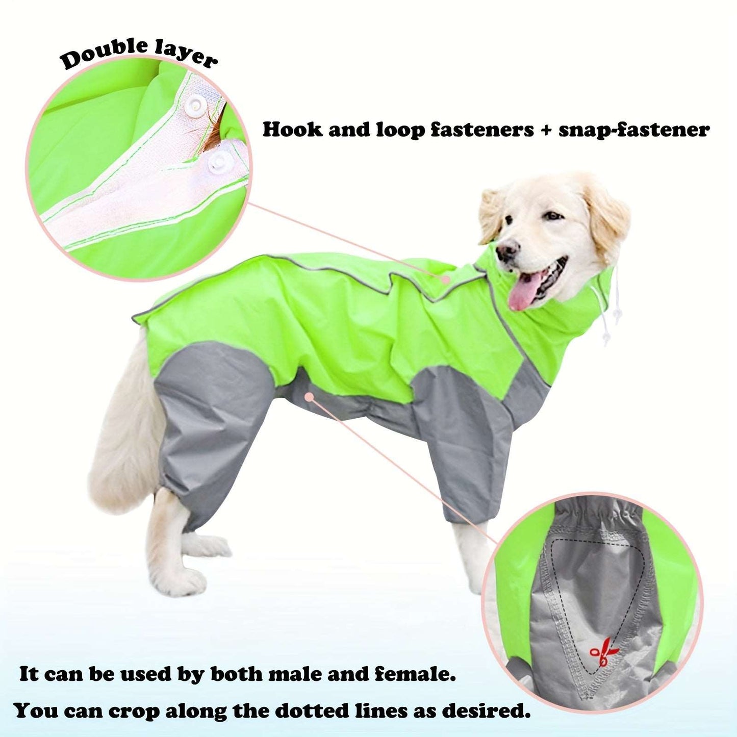 Waterproof Hooded Raincoat for Medium to Large Dogs: Four-Legged Jumpsuit with Recyclable Rain Gear