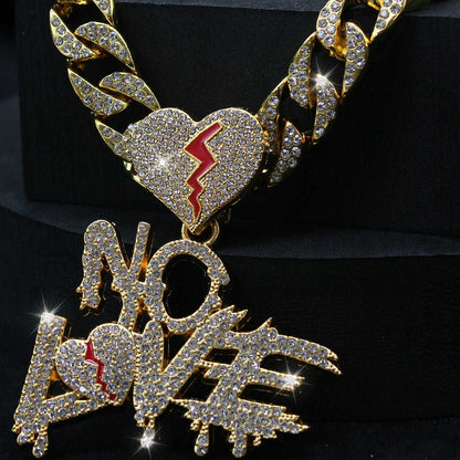 Cracked Love, No Love: A Hip-Hop Necklace for Men with Rhinestone Detailing