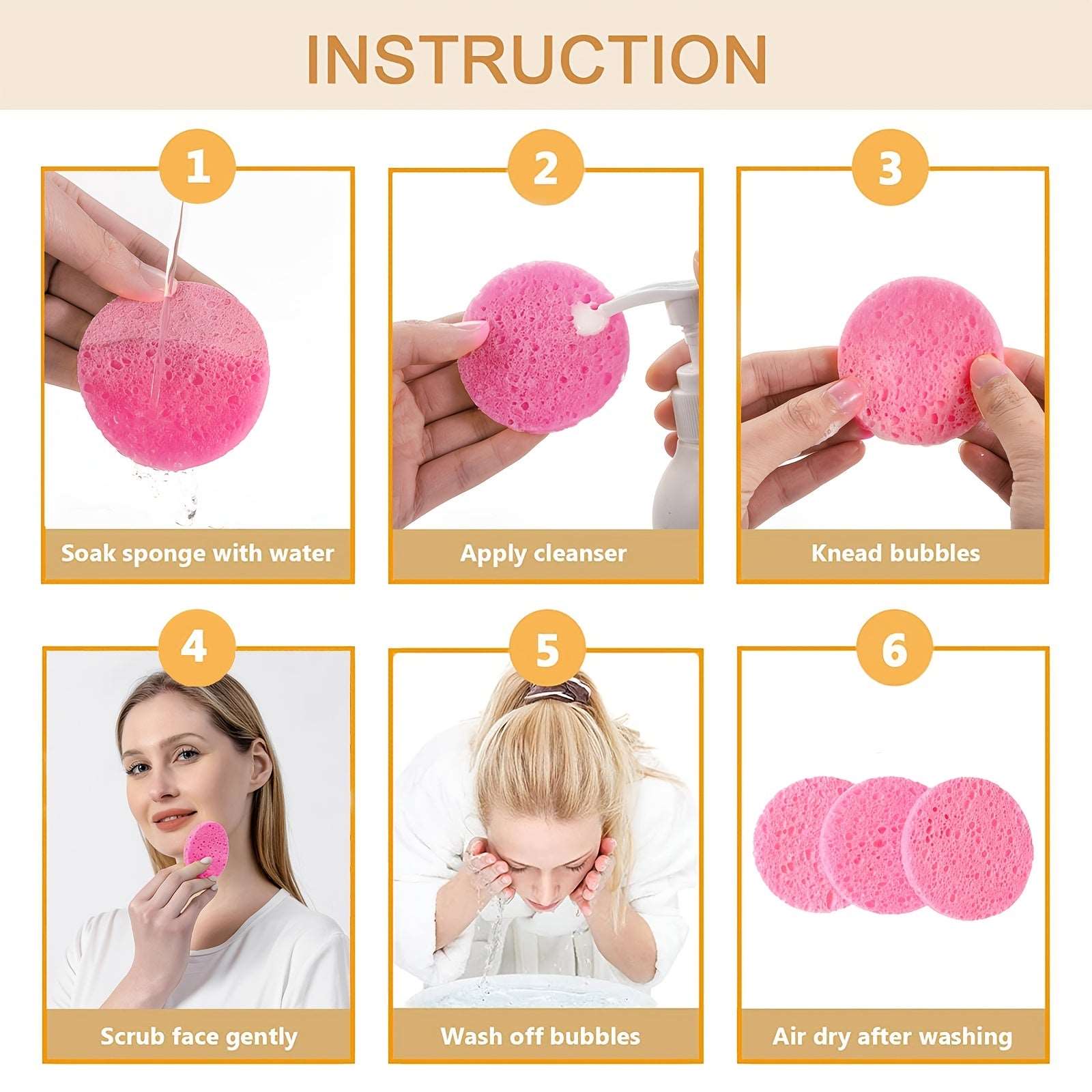 50-Piece Compressed Natural Facial Sponges: Round Soft Exfoliators and Cleansing Sponges