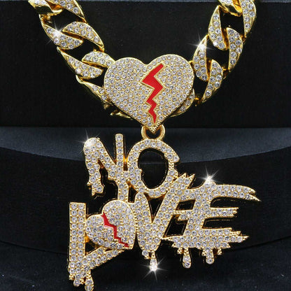 Cracked Love, No Love: A Hip-Hop Necklace for Men with Rhinestone Detailing