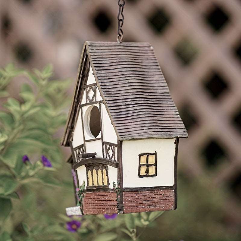 Feathered Abode: Resin Bird House Statue for Garden, Yard, and Patio Décor