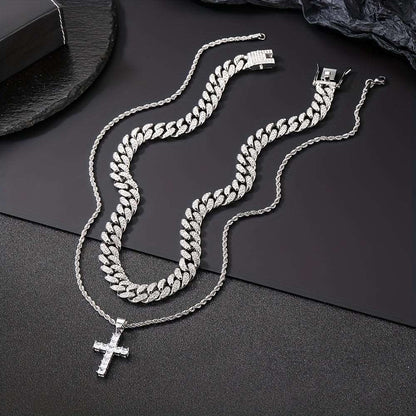 Stylish Cross Pendant Iced Out Necklace: Hip Hop Fashion