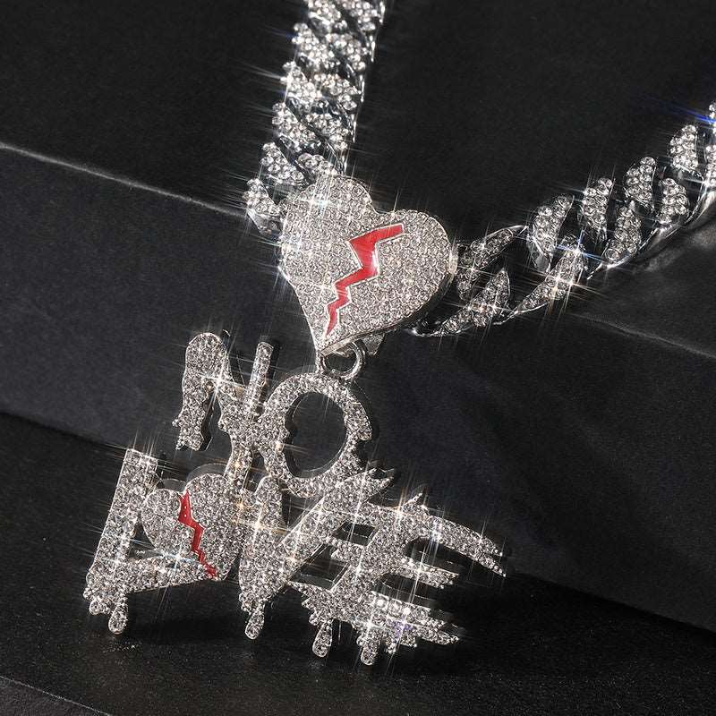 Cracked Love, No Love: A Hip-Hop Necklace for Men with Rhinestone Detailing