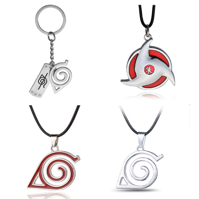 8 style Naruto symbol necklace with rope  Hokage metal pendant Sasuki blood round eye shuriken konoha necklace for men/women