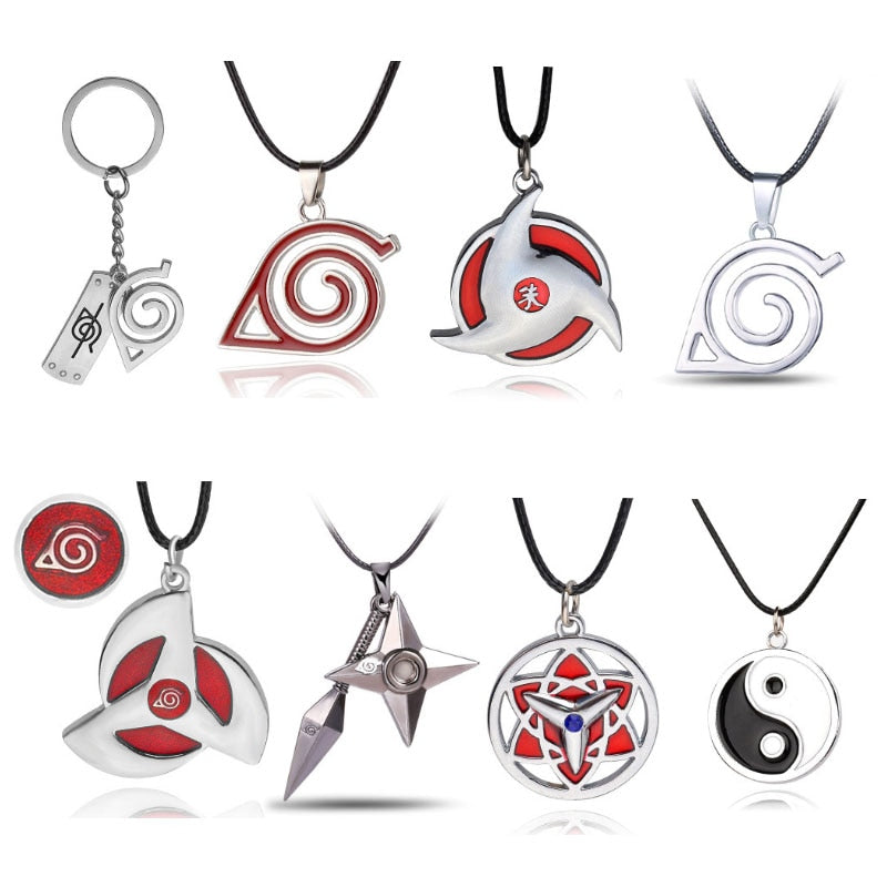 8 style Naruto symbol necklace with rope  Hokage metal pendant Sasuki blood round eye shuriken konoha necklace for men/women