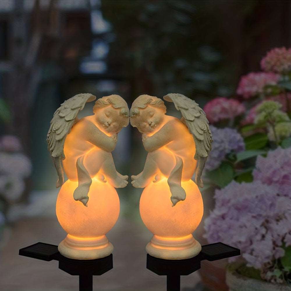 Solar Angel Couple Night Light - Automatic Bright LED Warm White Light, Decorative Garden Landscape Lighting