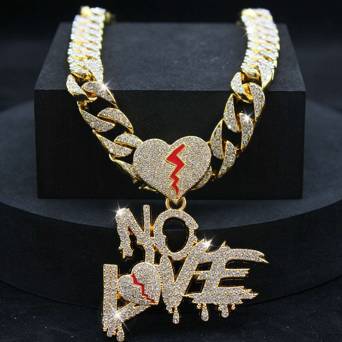 Cracked Love, No Love: A Hip-Hop Necklace for Men with Rhinestone Detailing