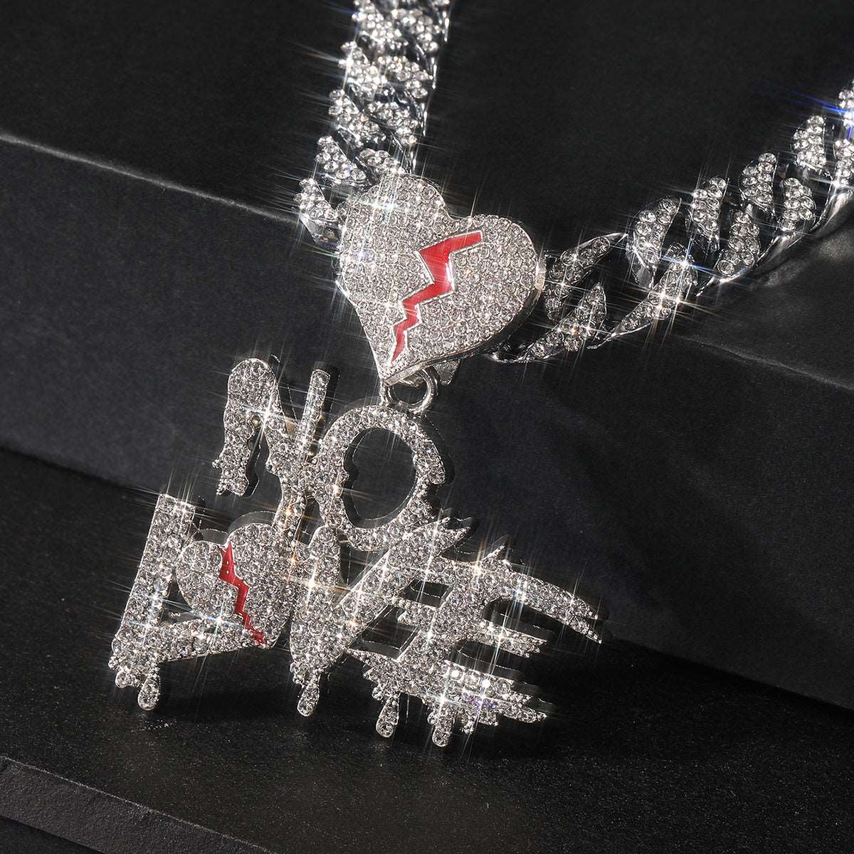 Cracked Love, No Love: A Hip-Hop Necklace for Men with Rhinestone Detailing