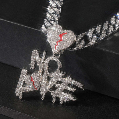 Cracked Love, No Love: A Hip-Hop Necklace for Men with Rhinestone Detailing