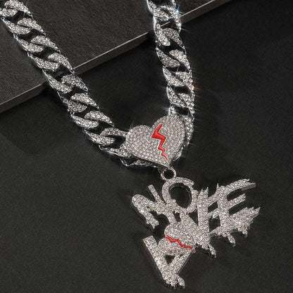 Cracked Love, No Love: A Hip-Hop Necklace for Men with Rhinestone Detailing