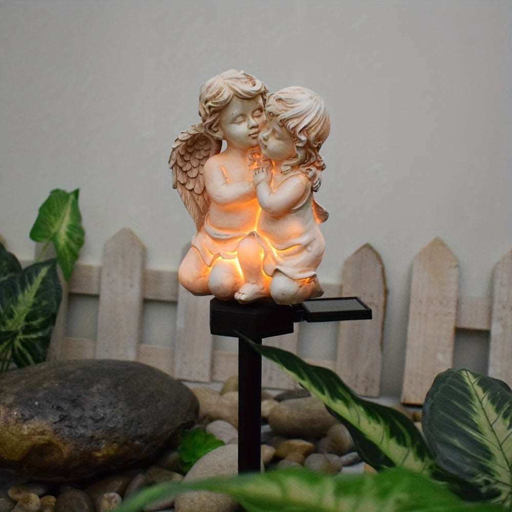 Solar Angel Couple Night Light - Automatic Bright LED Warm White Light, Decorative Garden Landscape Lighting