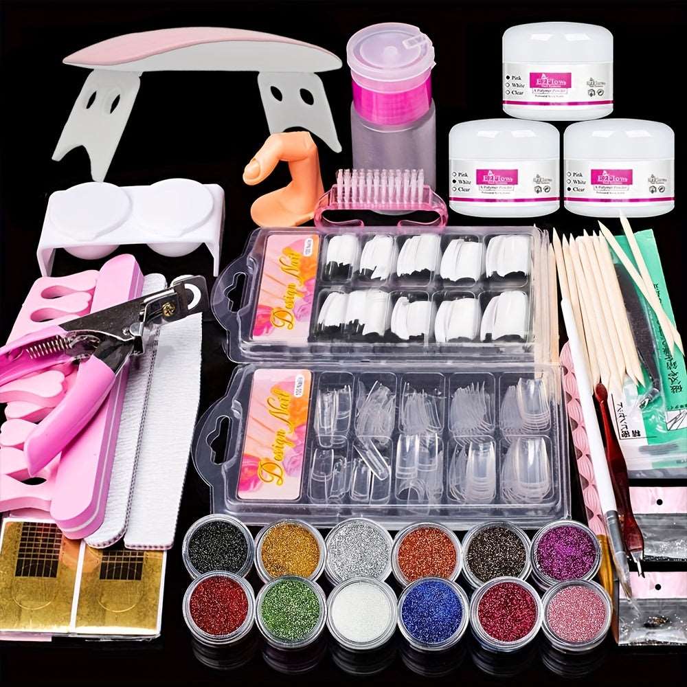 Complete Professional Acrylic Nail Kit with Color Powder Set and French Tips