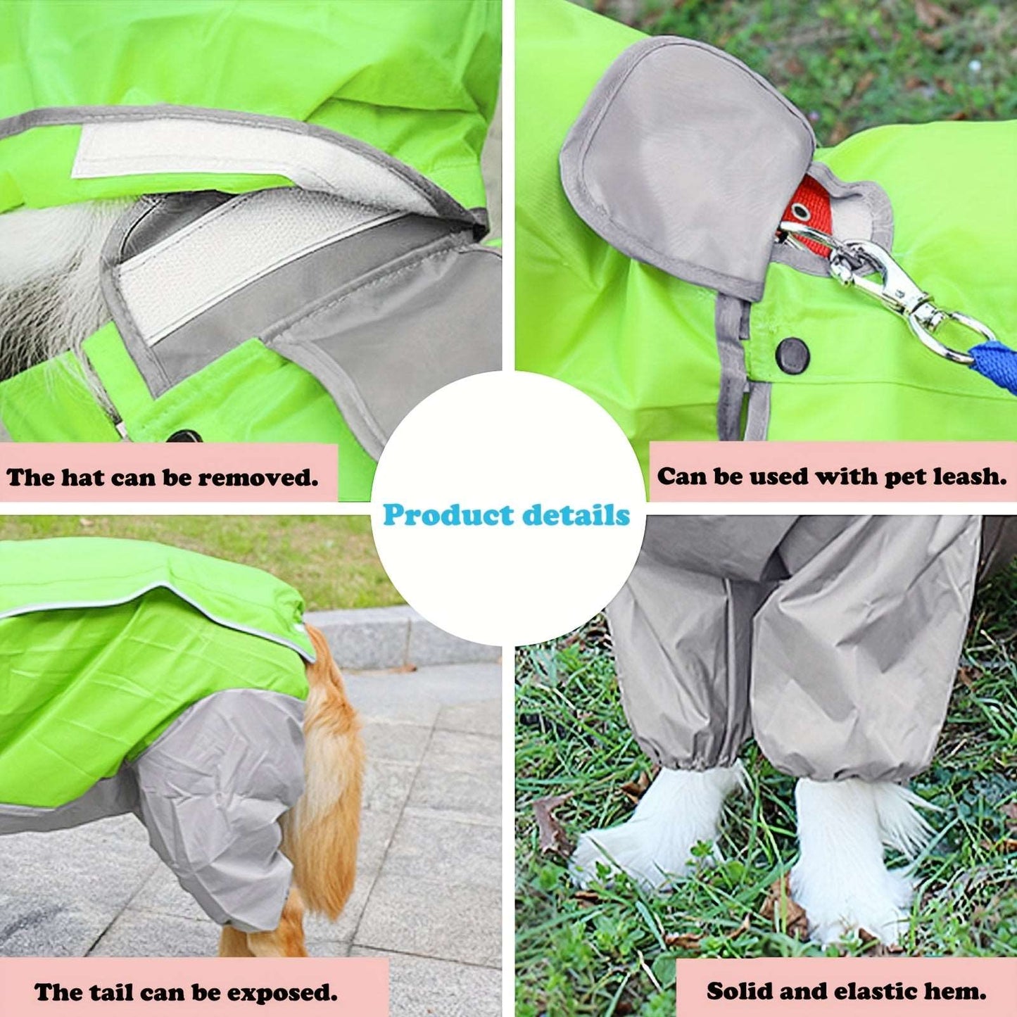 Waterproof Hooded Raincoat for Medium to Large Dogs: Four-Legged Jumpsuit with Recyclable Rain Gear