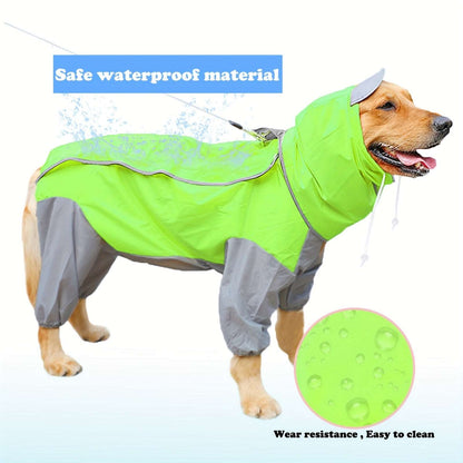 Waterproof Hooded Raincoat for Medium to Large Dogs: Four-Legged Jumpsuit with Recyclable Rain Gear