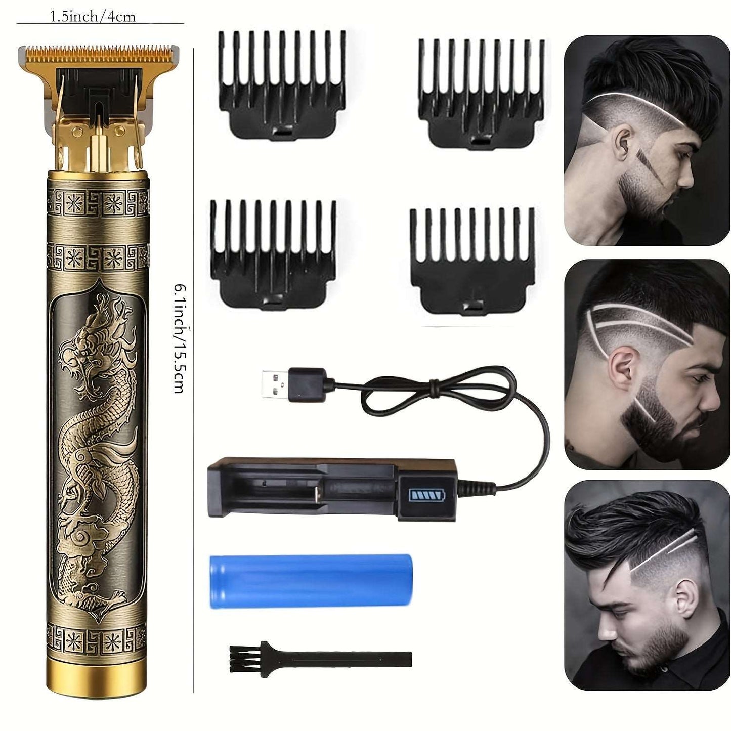 Men's Professional Zero-Gap T-Blade: The Ultimate Rechargeable Cordless Barber Trimmer