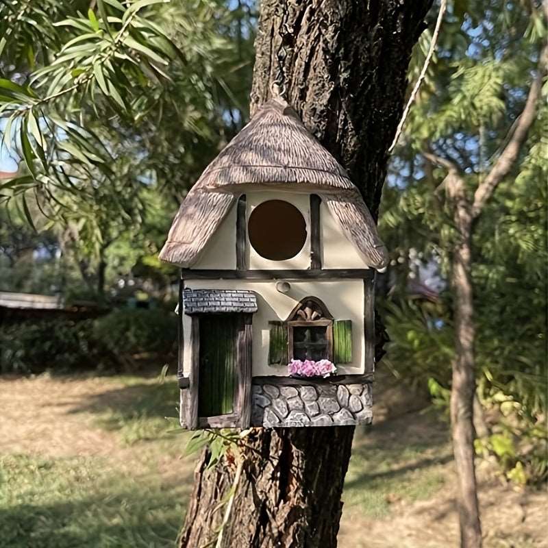 Feathered Abode: Resin Bird House Statue for Garden, Yard, and Patio Décor