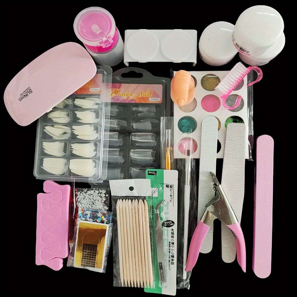 Complete Professional Acrylic Nail Kit with Color Powder Set and French Tips