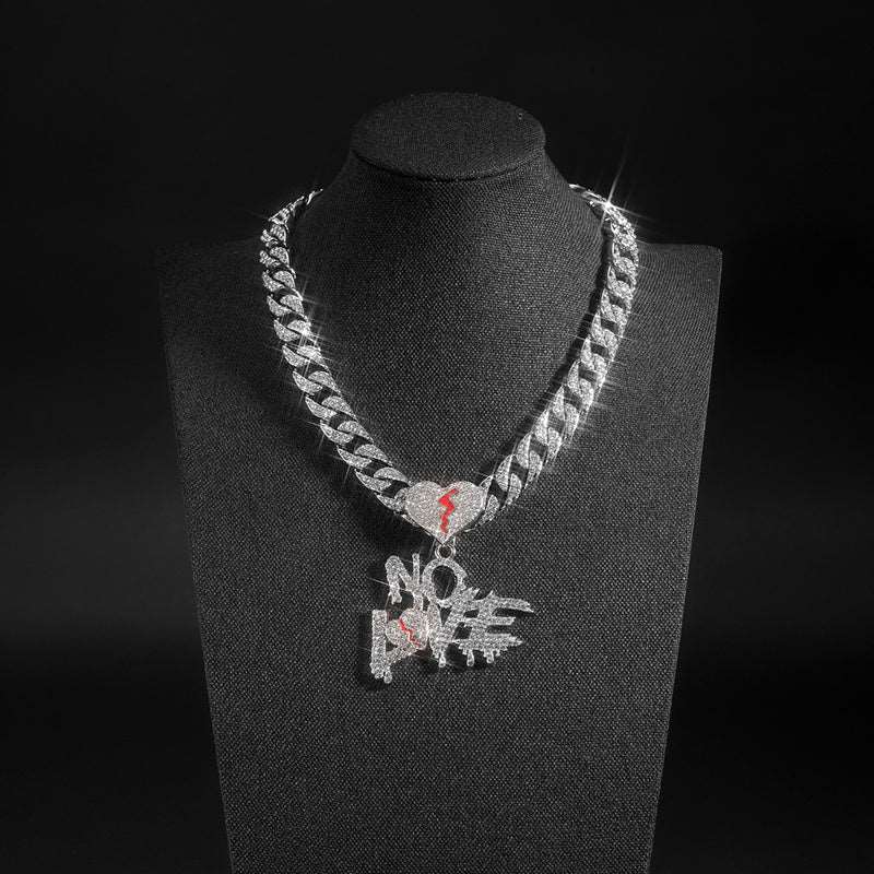 Cracked Love, No Love: A Hip-Hop Necklace for Men with Rhinestone Detailing