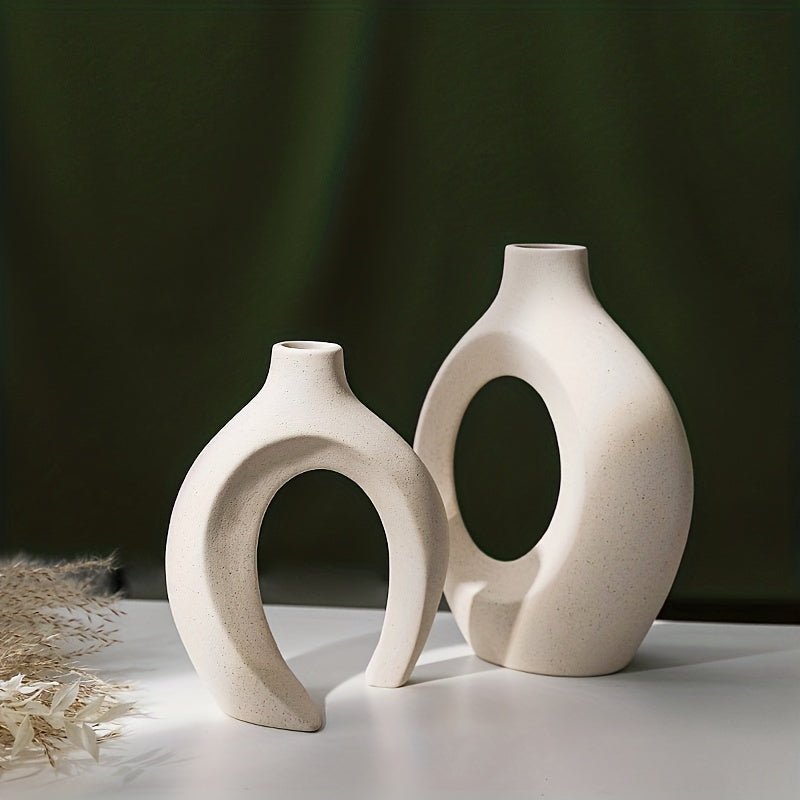 Minimalist Nordic Style 2-Piece White Ceramic Vase Set