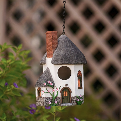 Feathered Abode: Resin Bird House Statue for Garden, Yard, and Patio Décor