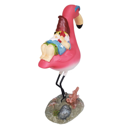 Whimsical Resin Gnome Garden Statue: Relaxing on a Flamingo - Perfect Fall Decor for Your Outdoor Space!