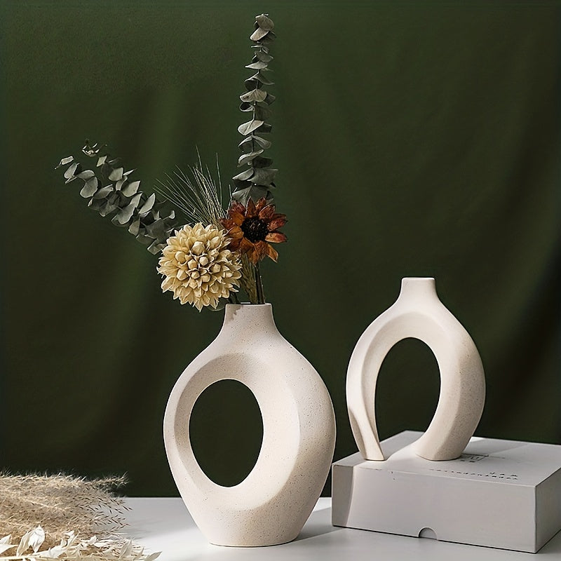 Minimalist Nordic Style 2-Piece White Ceramic Vase Set