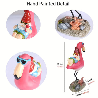 Whimsical Resin Gnome Garden Statue: Relaxing on a Flamingo - Perfect Fall Decor for Your Outdoor Space!