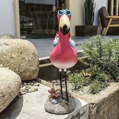 Whimsical Resin Gnome Garden Statue: Relaxing on a Flamingo - Perfect Fall Decor for Your Outdoor Space!