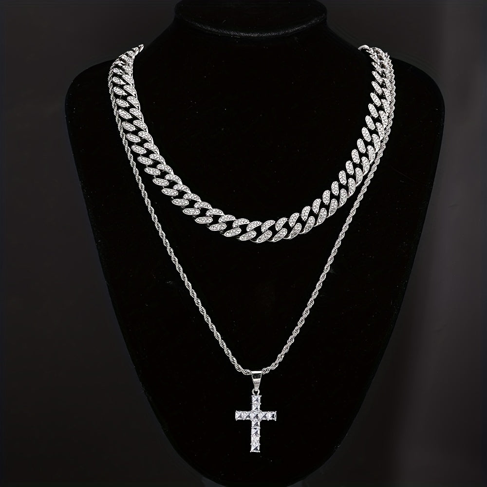 Stylish Cross Pendant Iced Out Necklace: Hip Hop Fashion